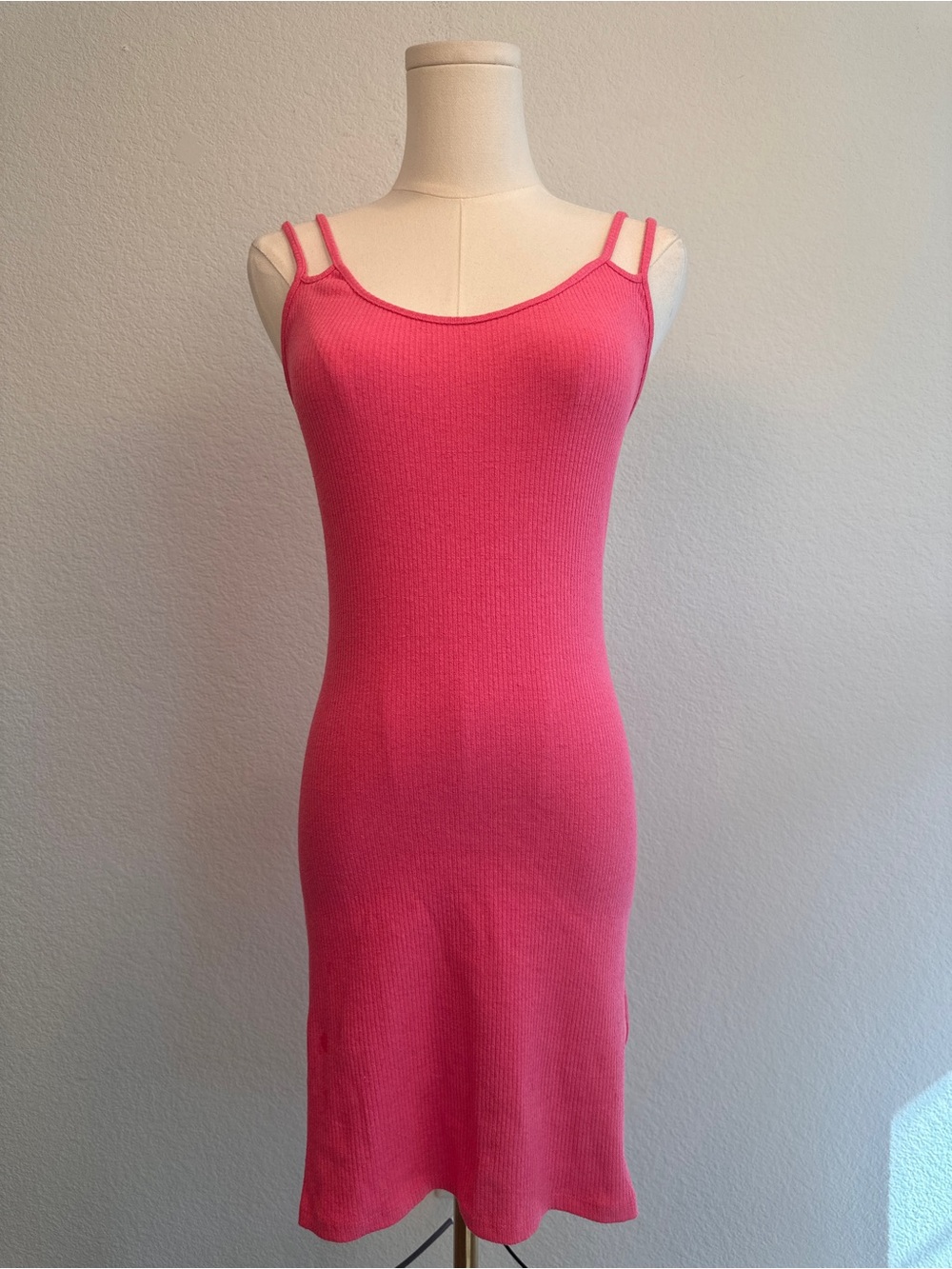 Zara Hot Pink Ribbed Double-Strap Slip Dress l Size M